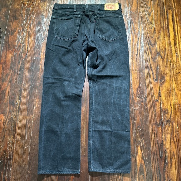 Levis 501 Jeans Mens 38x32 Black Button Fly Straight Denim Western‎ Rodeo - Picture 1 of 14